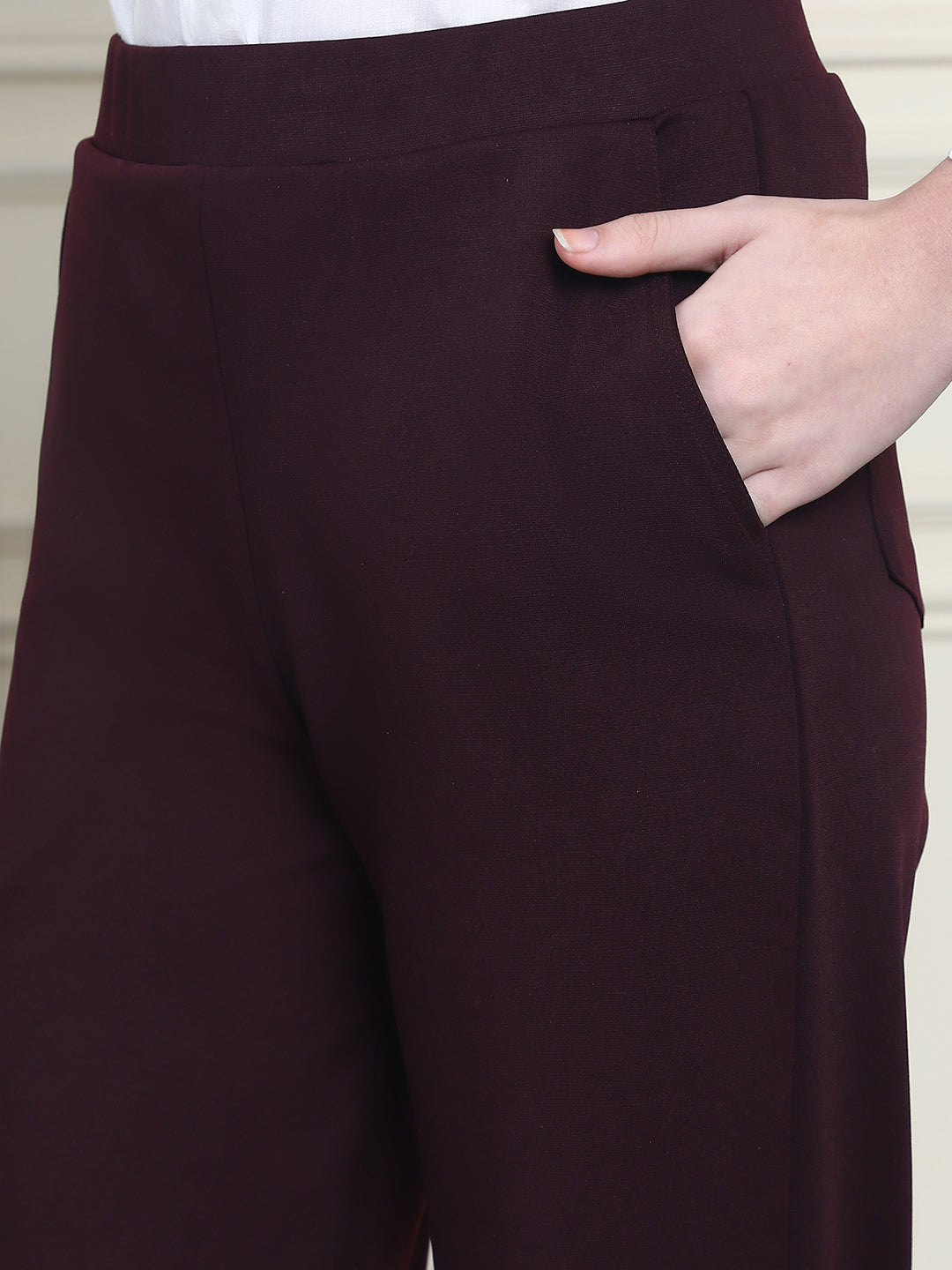 Frempy Women's High-Rise Relaxed Straight Leg Formal Trousers - Maroon