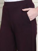Frempy Women's High-Rise Relaxed Straight Leg Formal Trousers - Maroon