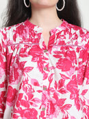 Frempy Women Pink Floral Printed Pure Cotton Top