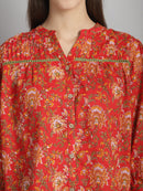 Red Floral Printed Floral Pure Cotton Top
