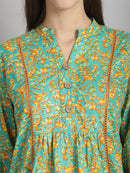 Lime Green Floral Printed Floral Pure Cotton Top