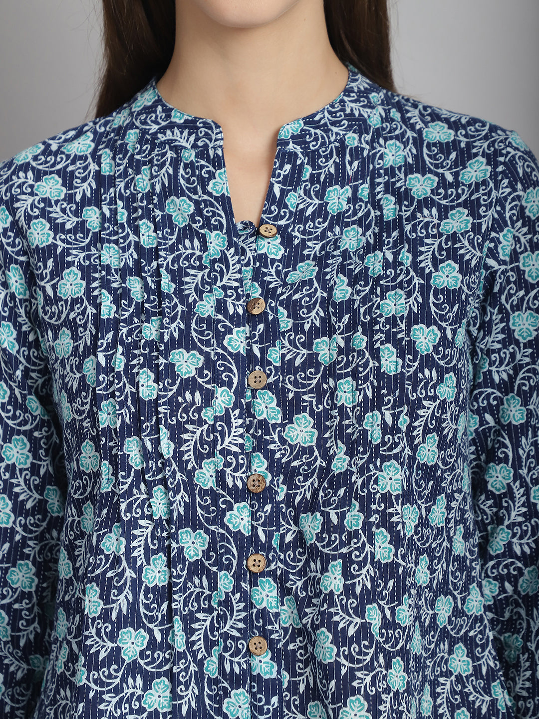 Navy Blue Floral Printed Pure Cotton Top