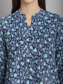 Navy Blue Floral Printed Pure Cotton Top
