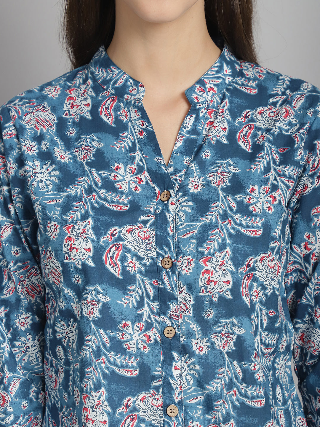 Blue Floral Printed Pure Cotton Top
