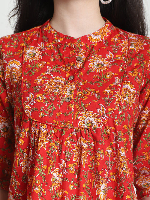 Red Floral Pure Cotton Top