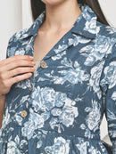 Frempy Women Fit and Flare Soft Blue Floral Printed Maxi/Full Length Dress