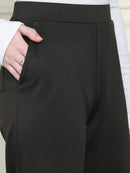 Frempy Women's High-Rise Relaxed Straight Leg Formal Trousers - Olive