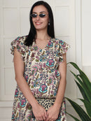 Frempy Women Off White Floral Printed Maternity Midi Dress