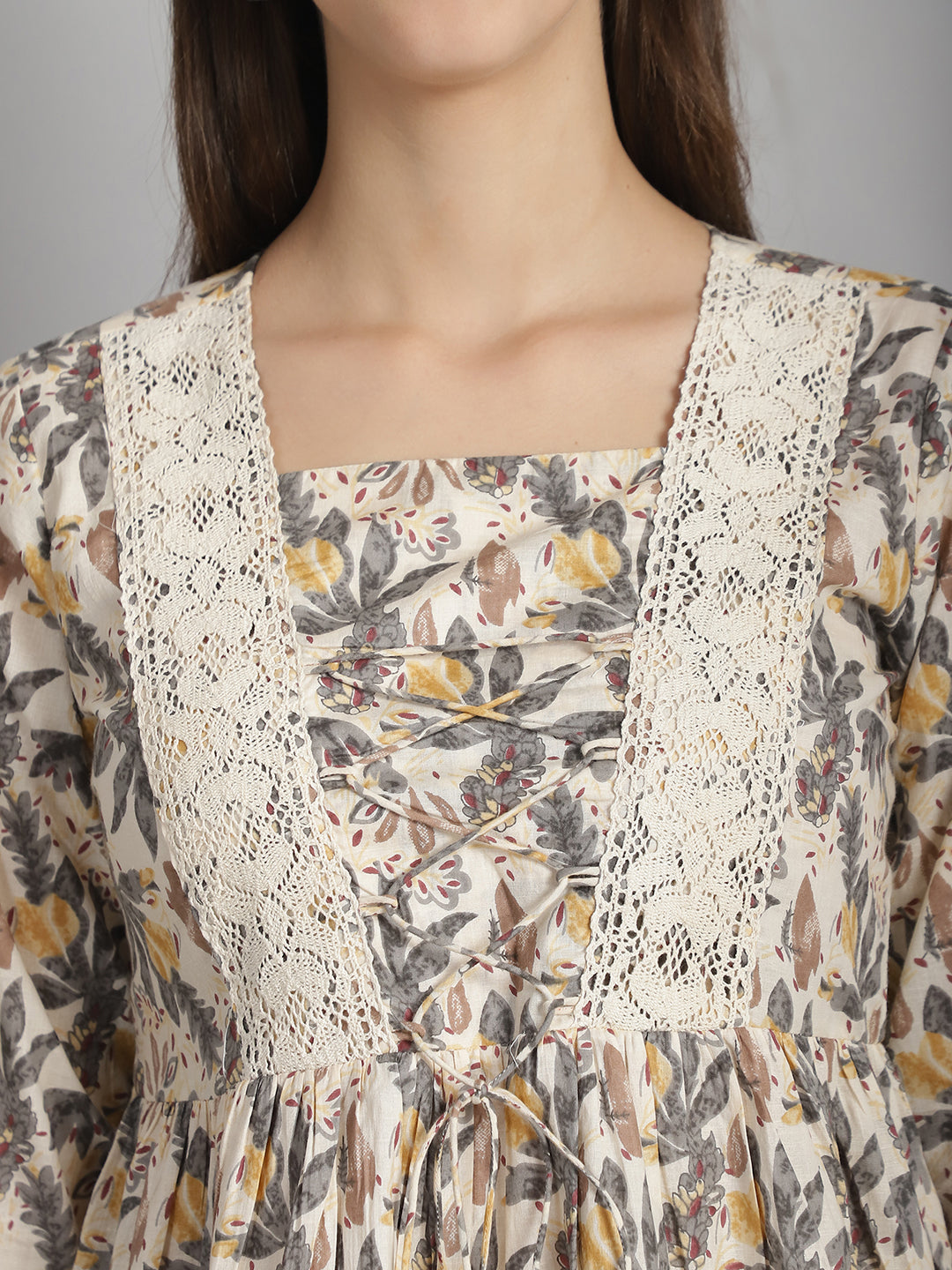 Off White Floral Printed Floral Pure Cotton Top