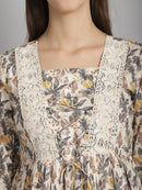 Off White Floral Printed Floral Pure Cotton Top