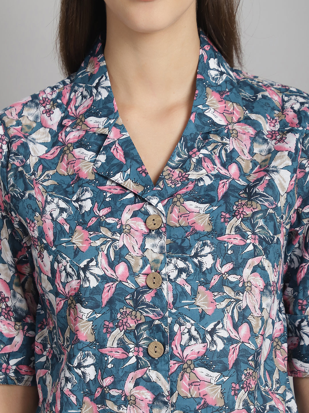 Blue Floral Printed Floral Pure Cotton Top