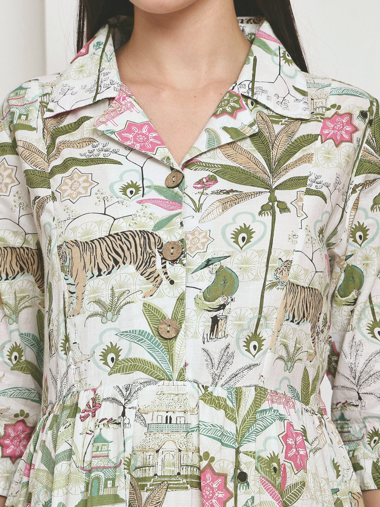 Frempy Women Fit and Flare Green Floral Printed Maxi/Full Length Dress