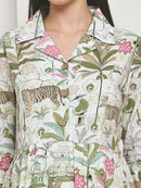 Frempy Women Fit and Flare Green Floral Printed Maxi/Full Length Dress