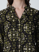 Brown Floral Printed Mandarin Collar Pure Cotton Top