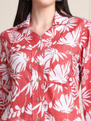 Coral Tropical Print Pure Cotton Shirt Style Top