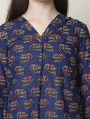 Frempy Women Navy Blue Elephant Printed Pure Cotton Top
