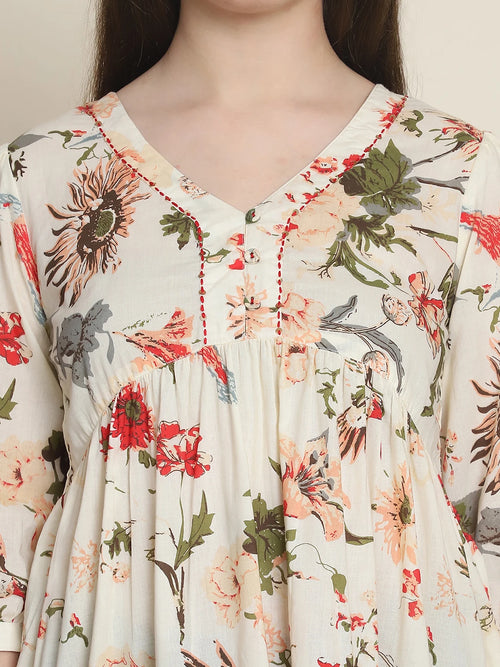 Frempy Women Off White Pure Cotton Top
