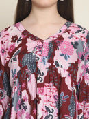 Frempy Women Maroon Printed Pure Cotton Top