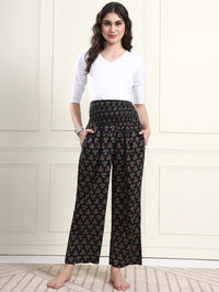 Frempy Bottle Green Floral Motif Pure Cotton Maternity Trousers