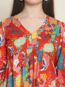Frempy Women Red Printed Pure Cotton Top
