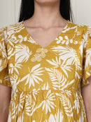 Frempy Women Yellow Floral Printed Maternity Midi Dress