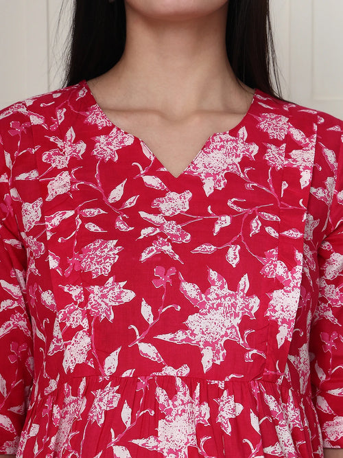 Frempy Women Pink Floral Printed  Maternity Dress