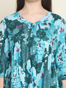 Frempy Women Teal Printed Pure Cotton Top
