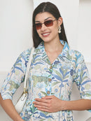 Frempy Women Fit and Flare Ligth Blue Floral Printed Maxi/Full Length Dress