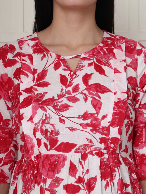 Frempy Women Pink Floral Printed Maternity Dress