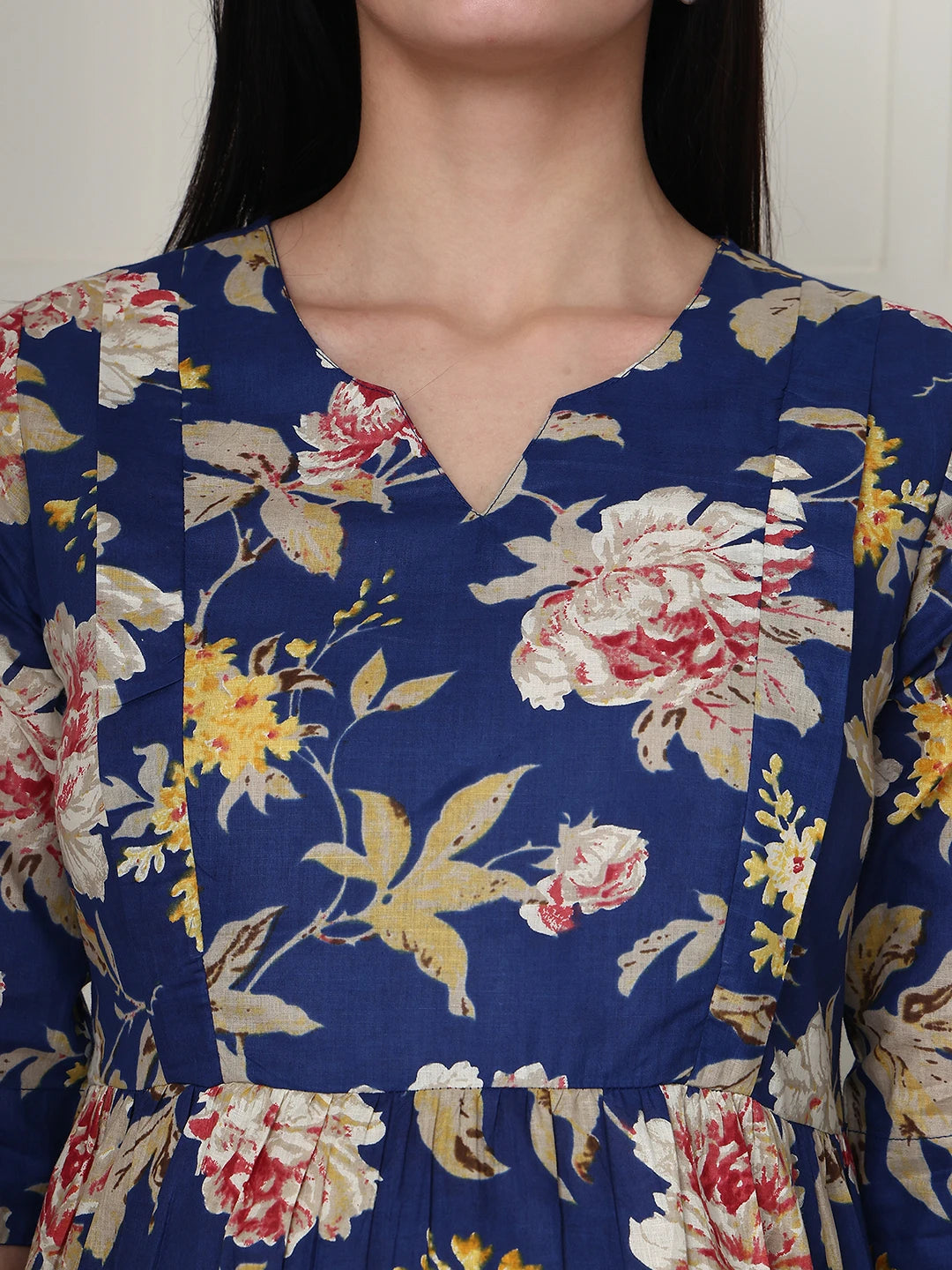 Frempy Women Navy Blue Floral Printed  Maternity Dress