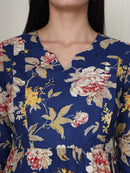 Frempy Women Navy Blue Floral Printed  Maternity Dress