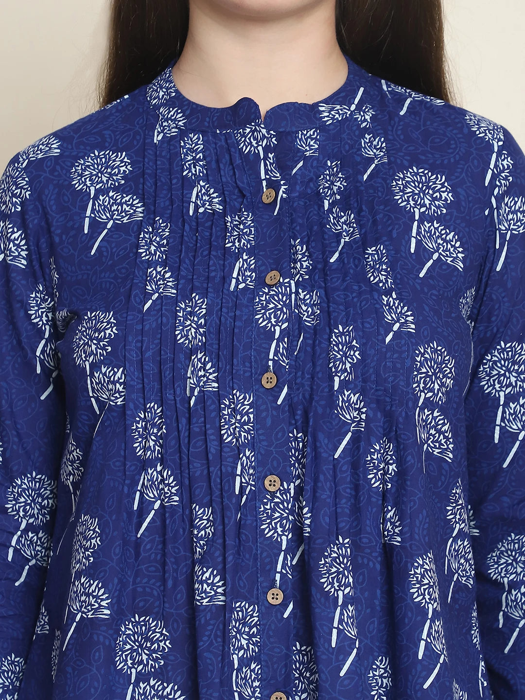 Frempy Women Blue Floral Printed Pure Cotton Top