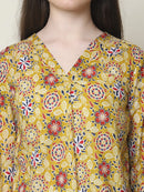 Frempy Women Yellow Floral Printed Pure Cotton Top