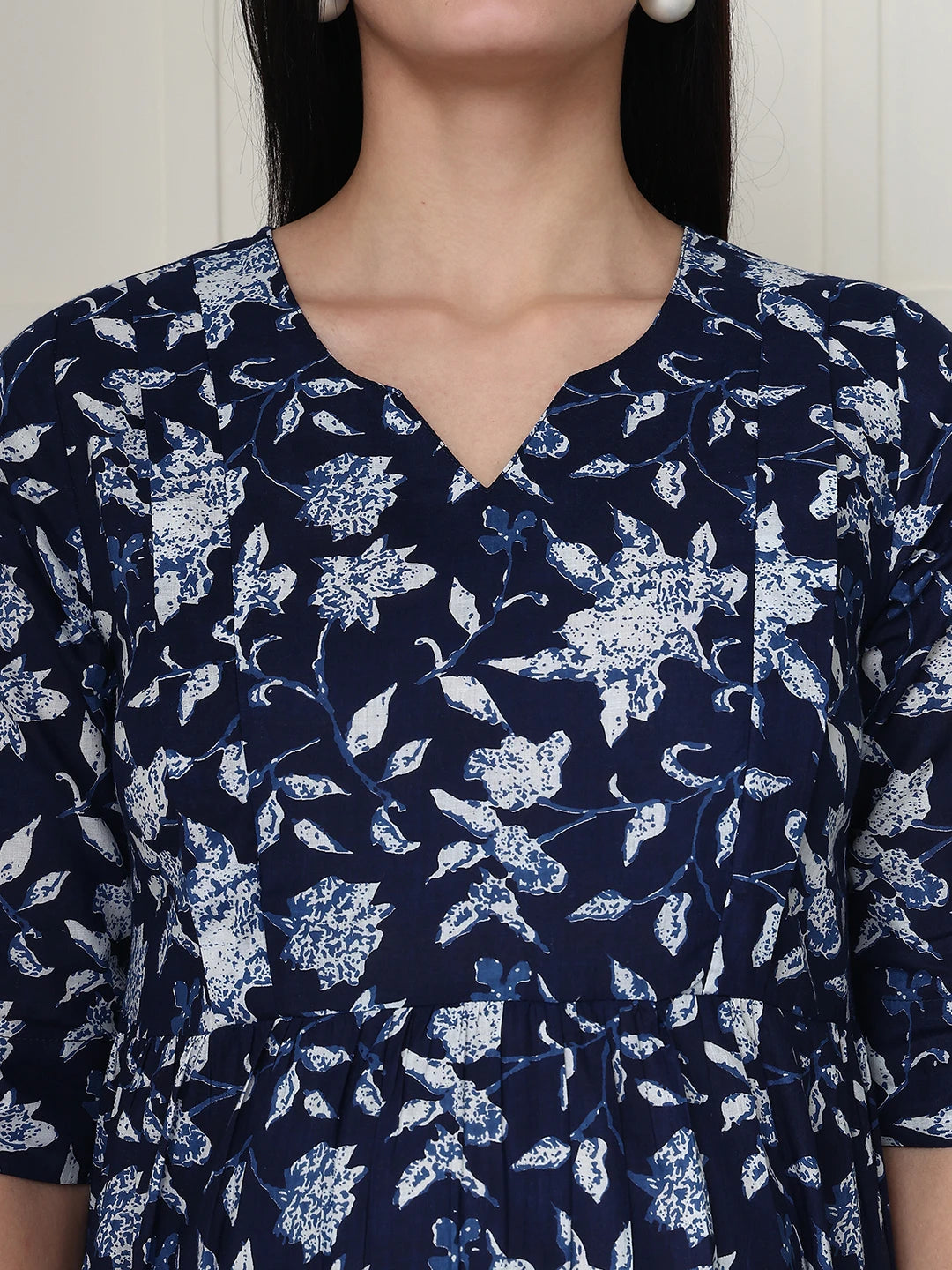 Frempy Women Navy Blue Floral Printed  Maternity Dress