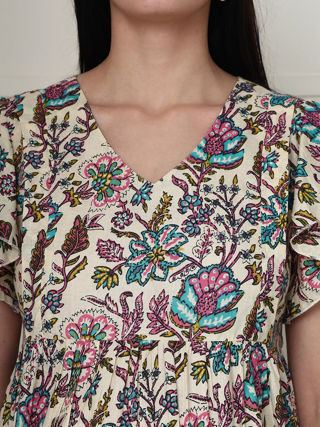 Frempy Women Off White Floral Printed Maternity Midi Dress
