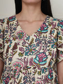 Frempy Women Off White Floral Printed Maternity Midi Dress