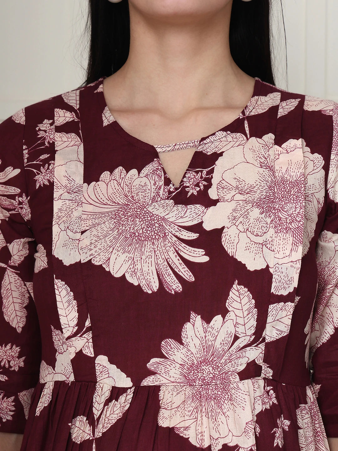 Frempy Women Maroon Floral Printed  Maternity Dress