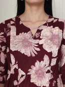 Frempy Women Maroon Floral Printed  Maternity Dress