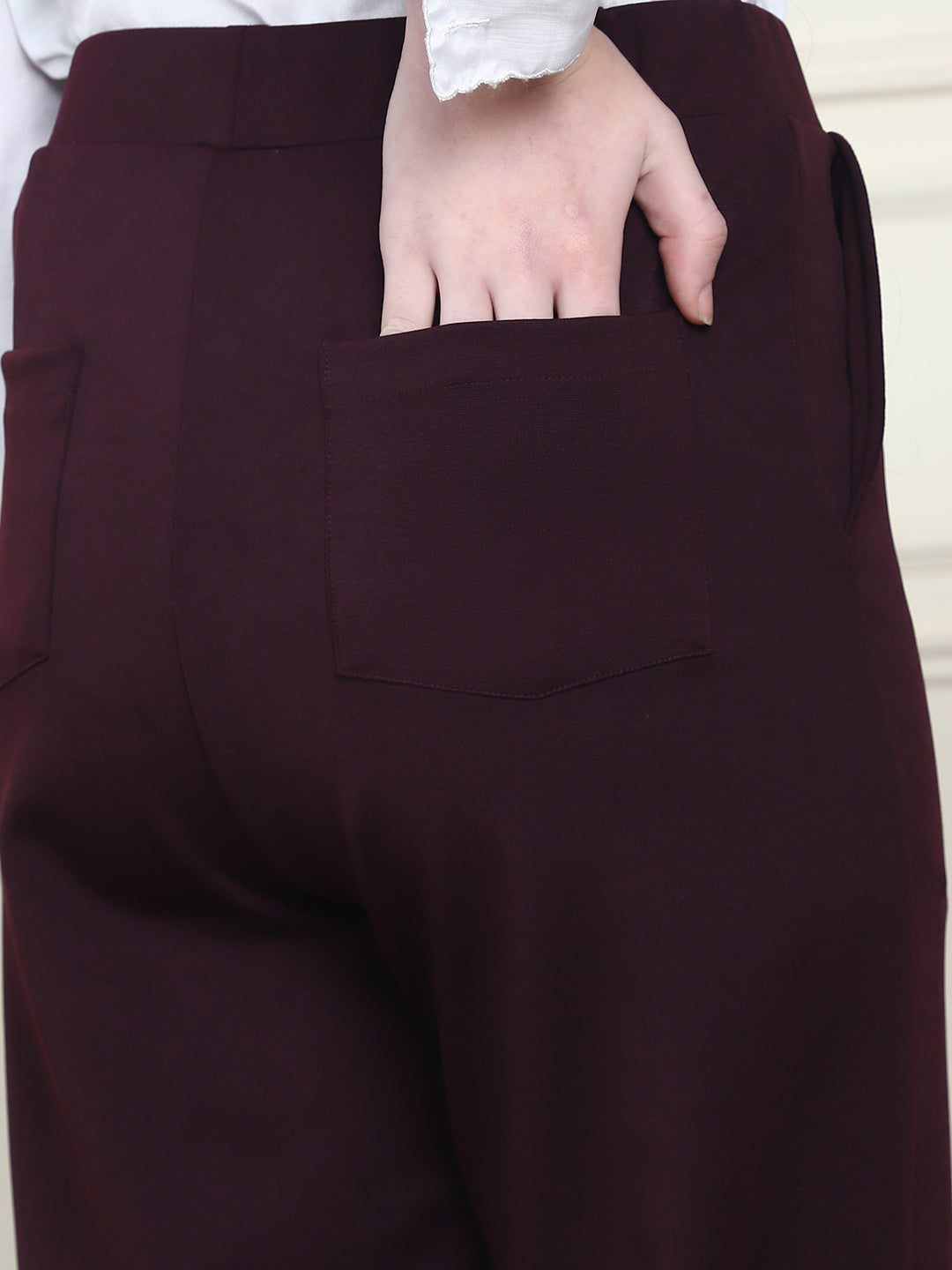 Frempy Women's High-Rise Relaxed Straight Leg Formal Trousers - Maroon