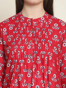 Frempy Women Red Floral Printed Pure Cotton Top
