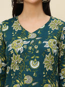 Green Floral Printed Pure Cotton Short Kurti