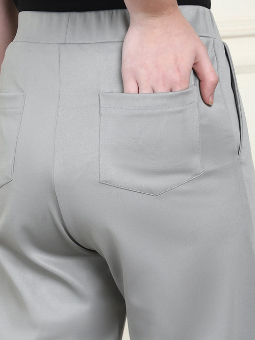 Frempy Women's High-Rise Relaxed Straight Leg Formal Trousers - Grey