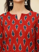 Red Ikat Printed  Pure Cotton Short Kurti