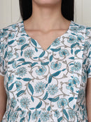 Frempy Women Teal Floral Printed Knee Length Maternity Dress