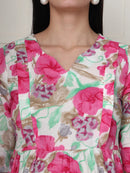 Frempy Women Multicolored Floral Printed  Maternity Dress