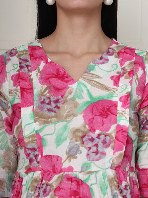 Frempy Women Multicolored Floral Printed  Maternity Dress