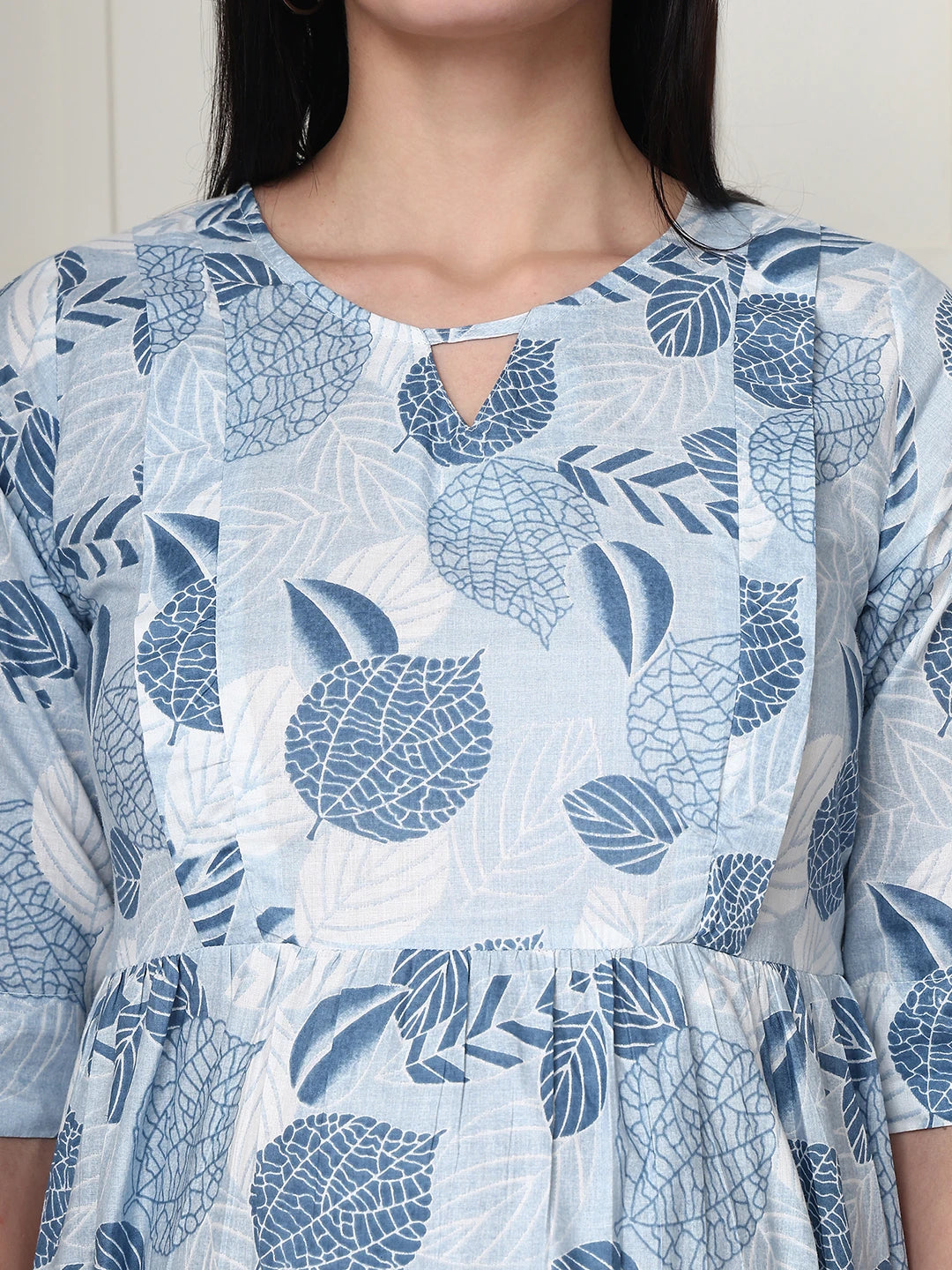 Frempy Women Light Blue Printed Maternity Dress