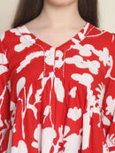 Frempy Women Red Abstract Printed Pure Cotton Top