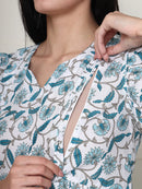 Frempy Women Teal Floral Printed Knee Length Maternity Dress