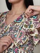 Frempy Women Off White Floral Printed Maternity Midi Dress